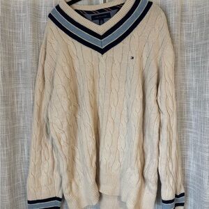 Vintage Tommy Hilfiger Cream Cable Knit V-Neck Sweater | Preppy Classic